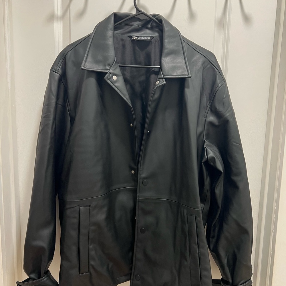 Zara Men's Black Faux Leather Jacket